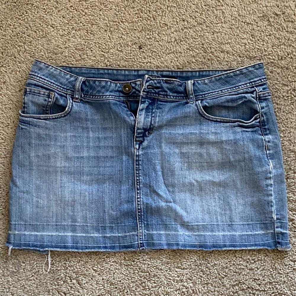 Denim Mini Skirt w/Distressed Edging